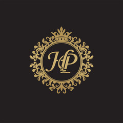 Fototapeta na wymiar Initial letter HP, overlapping monogram logo, decorative ornament badge, elegant luxury golden color