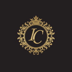 Initial letter IC, overlapping monogram logo, decorative ornament badge, elegant luxury golden color