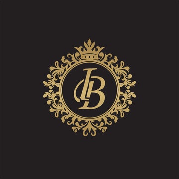 Initial letter IB, overlapping monogram logo, decorative ornament badge, elegant luxury golden color