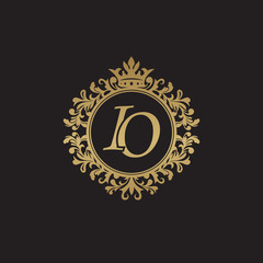 Initial letter IO, overlapping monogram logo, decorative ornament badge, elegant luxury golden color