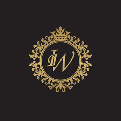 Fototapeta premium Initial letter IW, overlapping monogram logo, decorative ornament badge, elegant luxury golden color