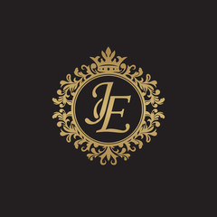 Fototapeta na wymiar Initial letter JE, overlapping monogram logo, decorative ornament badge, elegant luxury golden color