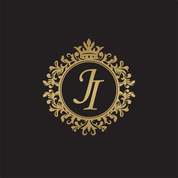 Initial letter JI, overlapping monogram logo, decorative ornament badge, elegant luxury golden color
