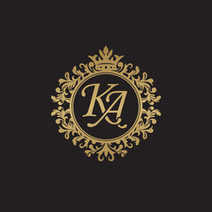 Initial letter KA, overlapping monogram logo, decorative ornament badge, elegant luxury golden color