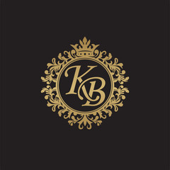 Initial letter KB, overlapping monogram logo, decorative ornament badge, elegant luxury golden color