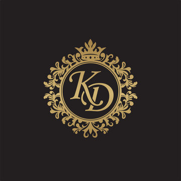 Initial letter KD, overlapping monogram logo, decorative ornament badge, elegant luxury golden color