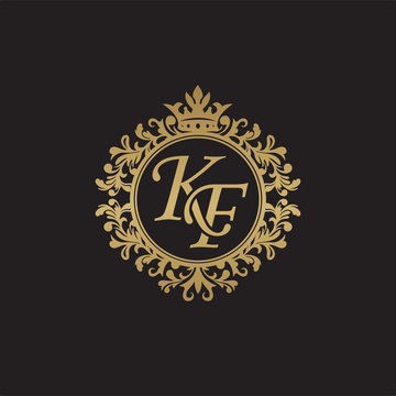 Initial letter KF, overlapping monogram logo, decorative ornament badge, elegant luxury golden color