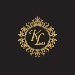 Fototapeta na wymiar Initial letter KL, overlapping monogram logo, decorative ornament badge, elegant luxury golden color