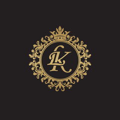Fototapeta na wymiar Initial letter LK, overlapping monogram logo, decorative ornament badge, elegant luxury golden color