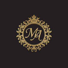 Initial letter MA, overlapping monogram logo, decorative ornament badge, elegant luxury golden color