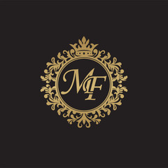 Fototapeta na wymiar Initial letter MF, overlapping monogram logo, decorative ornament badge, elegant luxury golden color
