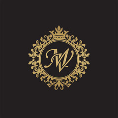 Initial letter MV, overlapping monogram logo, decorative ornament badge, elegant luxury golden color