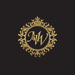 Fototapeta na wymiar Initial letter MW, overlapping monogram logo, decorative ornament badge, elegant luxury golden color