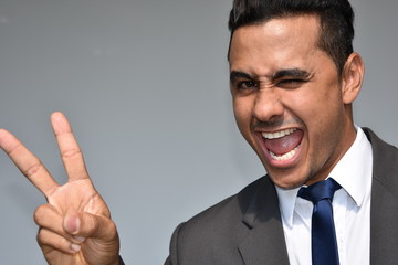 Business Man And Peace Sign