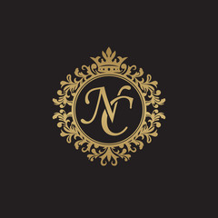 Fototapeta na wymiar Initial letter NC, overlapping monogram logo, decorative ornament badge, elegant luxury golden color
