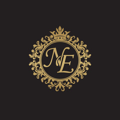 Fototapeta na wymiar Initial letter NE, overlapping monogram logo, decorative ornament badge, elegant luxury golden color
