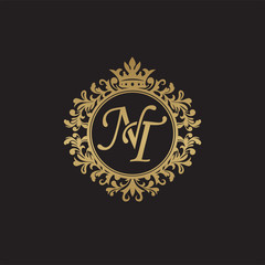 Fototapeta na wymiar Initial letter NT, overlapping monogram logo, decorative ornament badge, elegant luxury golden color