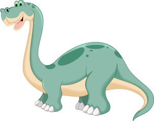 funny brontosaur cartoon walk with laugh and waving