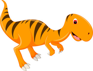 cute t-rex cartoon standing with smile and waving