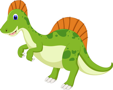 cute dinosaur cartoon standing with waving and laugh