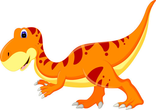 funny t-rex cartoon posing with smile and waving