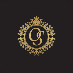 Initial letter OS, overlapping monogram logo, decorative ornament badge, elegant luxury golden color