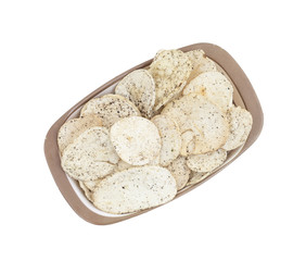 Indian Spicy Potato Chips Also know as Aloo Papri, Aloo Papdi, Alu Papdi, Wafer and Aloo Chips isolated on White Background