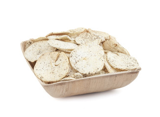 Indian Spicy Potato Chips Also know as Aloo Papri, Aloo Papdi, Alu Papdi, Wafer and Aloo Chips isolated on White Background