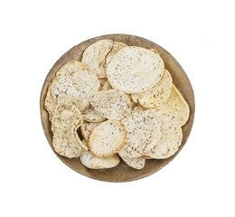 Indian Spicy Potato Chips Also know as Aloo Papri, Aloo Papdi, Alu Papdi, Wafer and Aloo Chips isolated on White Background