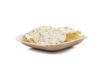 Indian Spicy Potato Chips Also know as Aloo Papri, Aloo Papdi, Alu Papdi, Wafer and Aloo Chips isolated on White Background