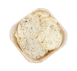 Indian Spicy Potato Chips Also know as Aloo Papri, Aloo Papdi, Alu Papdi, Wafer and Aloo Chips isolated on White Background