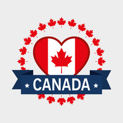 canada flag with heart shape vector illustration design