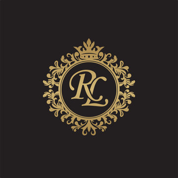 Initial letter RL, overlapping monogram logo, decorative ornament badge, elegant luxury golden color