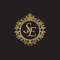 Initial letter SE, overlapping monogram logo, decorative ornament badge, elegant luxury golden color