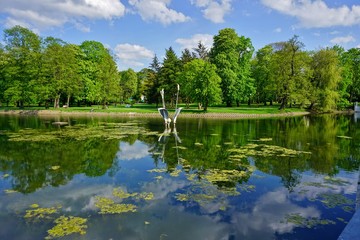Fototapeta na wymiar Fountain in the park. Lodz . Beautiful green areas of the city