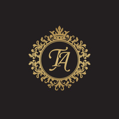 Fototapeta na wymiar Initial letter TA, overlapping monogram logo, decorative ornament badge, elegant luxury golden color