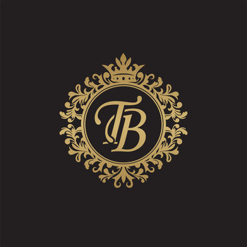 Initial letter TB, overlapping monogram logo, decorative ornament badge, elegant luxury golden color