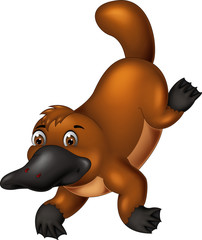 cute platypus cartoon crawl with smile and waving