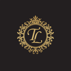 Initial letter TL, overlapping monogram logo, decorative ornament badge, elegant luxury golden color