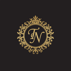 Fototapeta na wymiar Initial letter TN, overlapping monogram logo, decorative ornament badge, elegant luxury golden color