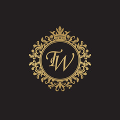 Fototapeta na wymiar Initial letter TW, overlapping monogram logo, decorative ornament badge, elegant luxury golden color