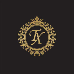 Initial letter TX, overlapping monogram logo, decorative ornament badge, elegant luxury golden color
