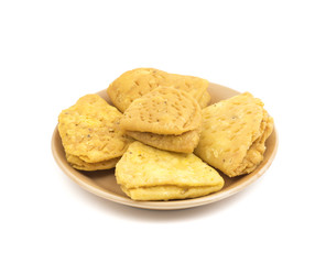 Indian Bakery Food called as Khari Snack, Khari Biscuit or Jeera Khari, Indian Tea Time Snack isolated on white background