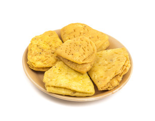 Indian Bakery Food called as Khari Snack, Khari Biscuit or Jeera Khari, Indian Tea Time Snack isolated on white background