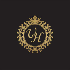 Fototapeta na wymiar Initial letter UH, overlapping monogram logo, decorative ornament badge, elegant luxury golden color
