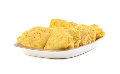 Indian Bakery Food called as Khari Snack, Khari Biscuit or Jeera Khari, Indian Tea Time Snack isolated on white background