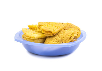 Indian Bakery Food called as Khari Snack, Khari Biscuit or Jeera Khari, Indian Tea Time Snack isolated on white background