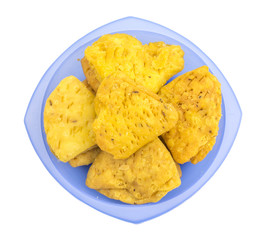 Indian Bakery Food called as Khari Snack, Khari Biscuit or Jeera Khari, Indian Tea Time Snack isolated on white background