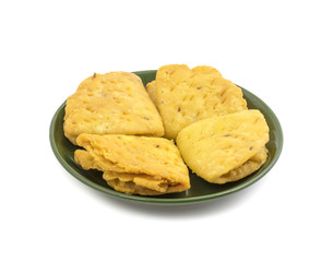 Indian Bakery Food called as Khari Snack, Khari Biscuit or Jeera Khari, Indian Tea Time Snack isolated on white background