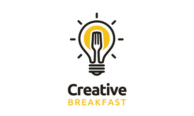 Light Bulb Fork Sun Fried Egg Breakfast Restaurant Creative logo design inspiration